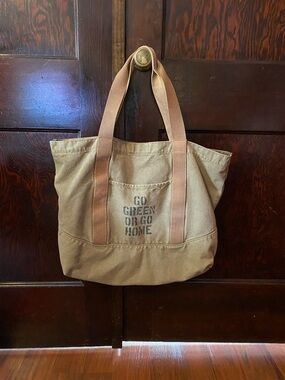 American Eagle Outfitters Tan Canvas Tote Bag with Brown Straps